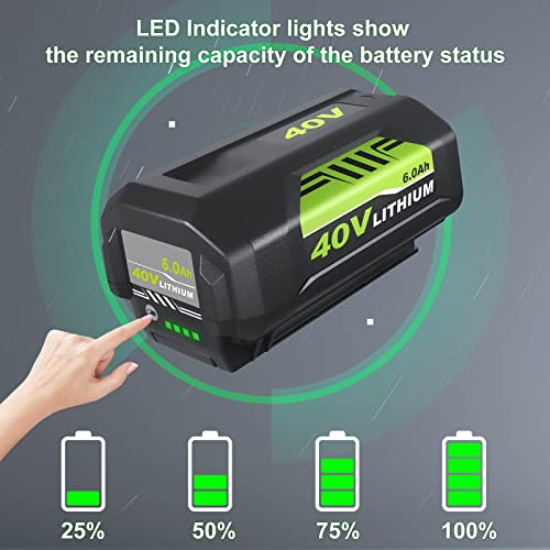 6000mAh 40V OP4026 Replacement Battery Compatible with Ryobi 40 Volt Battery Lithium OP4050A OP40601 OP4040 OP4030 OP4050 OP40261 OP40201 OP40401 Cordless Tools with LED Indicator (Green) (2 PACK)