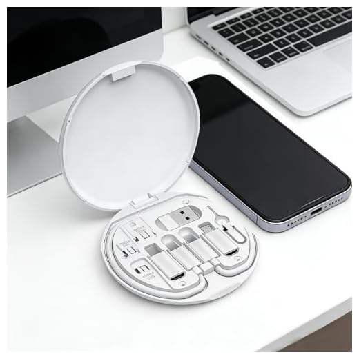 1 Pcs USB Charger Adapter Kit Storage Box Portable Organizer with Multi Interface Connector for Travel Daily Use(White)