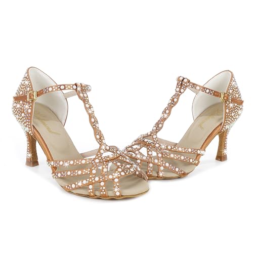 Image of Latinsoul Y205-34 Women's Crystal Embellished Latin Dance High Heel Shoes - Stylish Design Adjustable Ankle Strap Dance Shoes