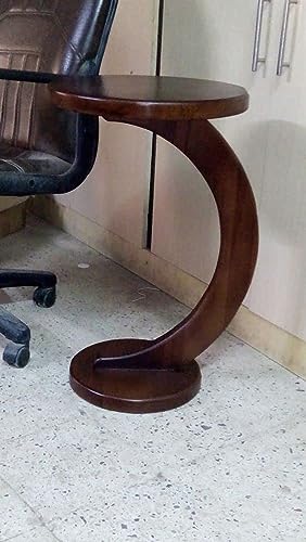Image of CROWN ART SHOPPEE Stylish Coffee Tables Made of Wood with a Stunning Walnut Appearance, Little Side Tables in The Shape of a C, and Round Tables-Brown