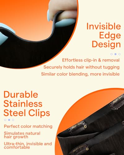 Image of Full Shine Injection Seamless Hair Extensions Clip in, 22 Inch 130g