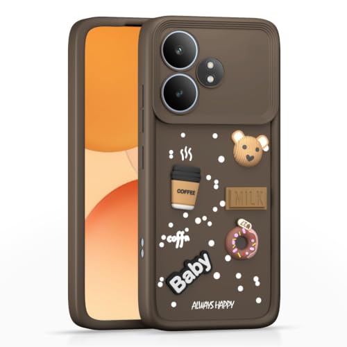 Image of Bintage Back Cover Compatible for Realme RMX3851 / GT 6 5G | Cute Fun Ball | 3D Taddy Smiley Coffee | Milk Case | Full Body Protection - Brown