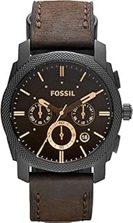 Fossil Herrenuhr Machine, QuarzChronographenwerk, 42 mm braunes Edelstahlgehäuse mit Echtlederarmband, FS4656