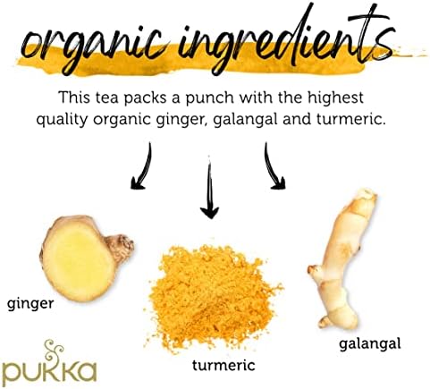 Three Ginger Organic Herbal Tea | Ginger, Turmeric and Galangal | Perfect For After Meals | 4 packs | 80 Sachets (packaging may vary)