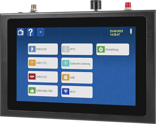 Megasat HD 7 Combo V2 – Messgerät (für DVB-S, DVB-S2, DVB-T, DVB-T2, DVB-C, DAB+, Live-TV Bild, Unicable, 8,9″ Farbdisplay, Touchdisplay, Akku, Lampe) – Schwarz