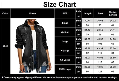 Laiyivic Black Jean Jacket Women Distressed Ripped Long Sleeve Oversized Denim Jackets Xl #TOP2