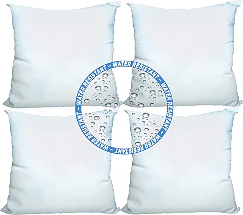 Foamily Set of 4-18 X 18 Premium Outdoor Water Resistant Stuffer Pillow Throw Inserts Sham Square Form, 18" L X 18" W, Standard/White @ M&A STYLE