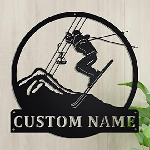 Personalised Skier Name Metal Sign Outdoor Skier Mountain Wall Hanging Custom Skier Monogram Cover