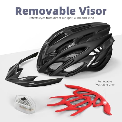 Shinmax Bicycle Helmet with Safety LED Light, CE Certified Bike Helmet Adjustable Mountain & Road Cycle Helmet for Men Women Adult Cycling Helmet with Detachable Visor Backpack Lightweight MTB Helmet - Image 7