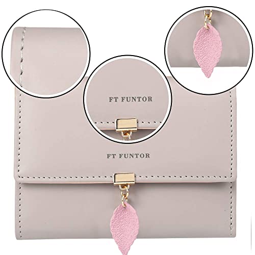 Ft Funtor Rfid Wallets For Women, Leaf Card Holder Trifold Ladies Wallets Coins Zipper Pocket With Id Window Small Size Grey #TOP2