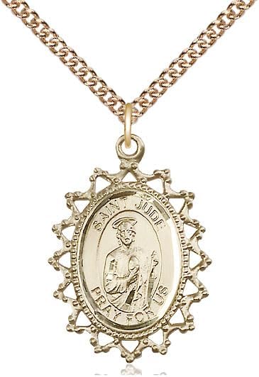 14kt Gold Filled St Jude Pendant on a 24 inch Gold Filled Heavy Curb Chain.