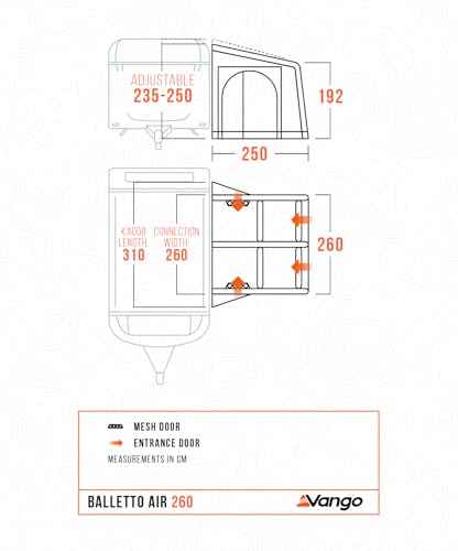 Vango Balletto Air 260 Inflatable Caravan Awning – Elements Shield 5000Mm, Single Point Airbeam®, 260Cm Touring Awning With Curtains, Pump, Storm Straps & Draught Kit - 5
