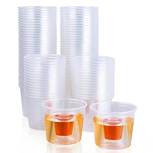 JOLLY CHEF 100 Disposable Bomber Cups 4oz Clear Plastic Bomber Shot Glasses Highly Durable and Reusable Perfect for Shots for Wedding Valentines Day