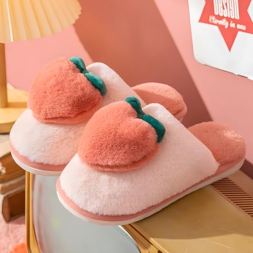 Fuzzy Slipper Winter Fluffy Slippers Peach Cute Slippers For Women Comfortable Warm House Shoes Slippers2
