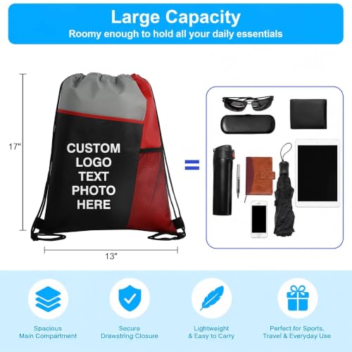 Image of Custom Non-Woven Drawstring Backpacks Bags Bulk with Logo Text, 100 /200 Pack Personalized Tote Bag Promotional Business Items for Events Brand Wedding Party Anniversary Birthday Sport Gym Gift