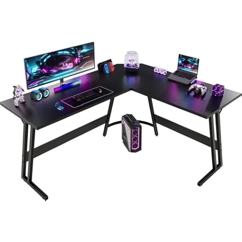 Devoko L Shaped Gaming Desk with Monitor Stand Cover