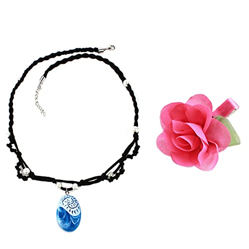 Roctocesy Princess Moana Dress Up Costume Party Supplies Cosplay Accessory Necklace Toy Gift Doll Birthday For Girls Necklace & Flower Hair Clip (Style A)