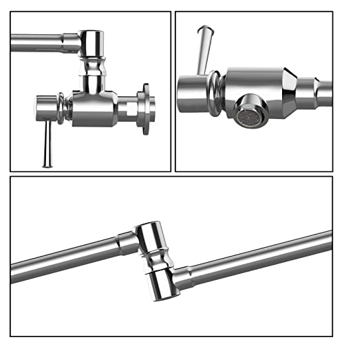 Cwm Pot Filler,Polished Stainless Steel Pot Filler Faucet,Swing Arm Folding Stretchable Wall Mount Commercial Kitchen Sink Faucet With Single Hole Two Handles,Over Stove Design For Space-Saving #TOP5