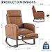Tedyle Modern Nursery Rocking Chair with Footrest, PU Upholstered Glider Rocker Armchair with High Back, Padded Seat & Side Pocket for Living Room, Bedroom, or Baby Room – Brown