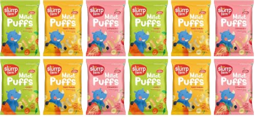 Image of Slurrp Farm Teething Fruit and Vegetable Puffs | Baked Puff in Yummy Flavours- Carrot, Strawberry & Banana, Mango | Pack of 12