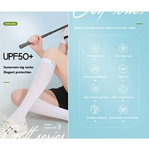 DAISHA 3 Pairs Sun Protection Athletic Socks UPF 50+,Ice Silk Breathable Cool Knee High Socks for School,Daily Wear,Cosplay. (Medium, White-3 Pairs-Stirrup-M)4