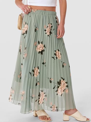 ANRABESS Womens Pleated Floral Maxi Skirt Fall Chiffon Casual Elastic Waist A-Line Flowy Boho Long Skirts 2025 Trendy Outfit4