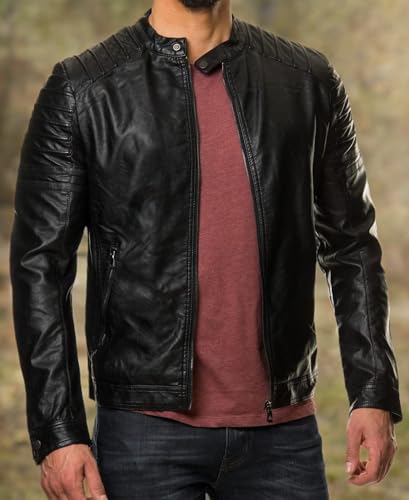 Image of DECIMAL Men's Black REAL Lambskin Leather Biker Jacket VINTAGE GENUINE MOTORCYCLE JACKETS FOR MEN