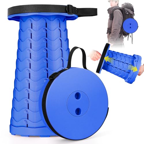Qiguet Collapsible Stool, Folding Chair - Upgraded Portable Chair with Load Capacity 400lbs, Portable Stool for Camping Fishing Hiking - Folding Stool with Carrying Strap,Gifts for Fisherman(All Blue)