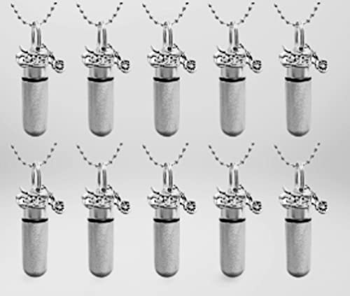 Family Set Of 10 Brushed Silver Motorcycle Cremation Urns With Engraved Usa Flags - With 10 Velvet Pouches, 10 Steel 24" Ball-Chains & Fill Kit - Made In The Usa #TOP1