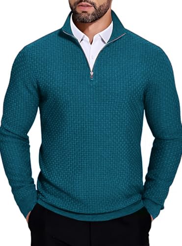 Image of TYSORT Men High Neck Zipper Full Sleeve Waffle Knitted Winter Sweater,Waffle Knit Sweater for Men, Black