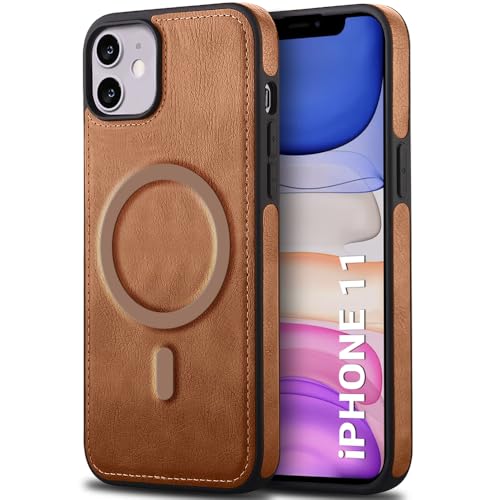 Image of TheGiftKart Genuine Leather Finish Back Cover Case for iPhone 11 | Shockproof Design | Raised Edges for Camera & Screen Protection | Stunning Minimalist Design Case Cover (MagSafe Compatible, Brown)