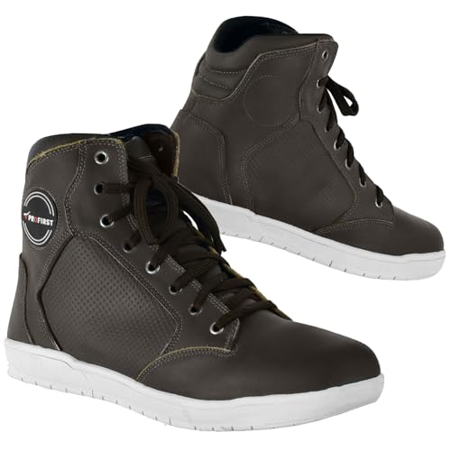 PROFIRST Motorcycle Shoes Men Waterproof Rider Motorbike Boots Ankle Support Non Slip Protective Sneakers Riding Gear (Brown, UK Footwear Size System, Adult, Men, Numeric, Medium, 8)