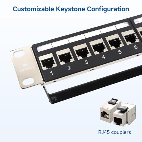 Image of Cable Matters 1U 19-Inch 24-Port 10Gbps Cat6A Ethernet Patch Panel with Inline Keystone and Cable Management Bar, Rackmount or Wall Mount RJ45 Patch Panel