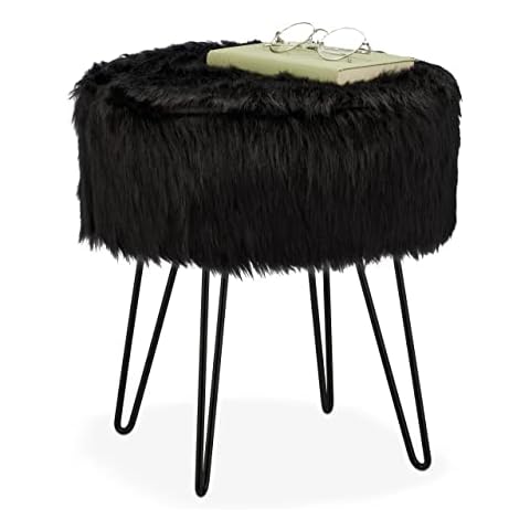 Relaxdays Plush Round Stool with Metal Frame Cover