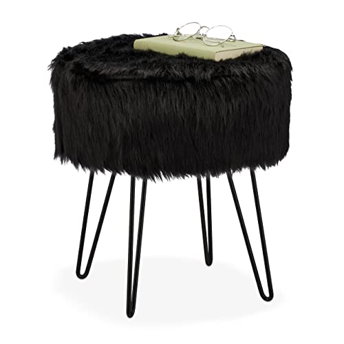 Relaxdays Fellhocker, gepolsterter Plüschhocker, rund, Metallgestell,...