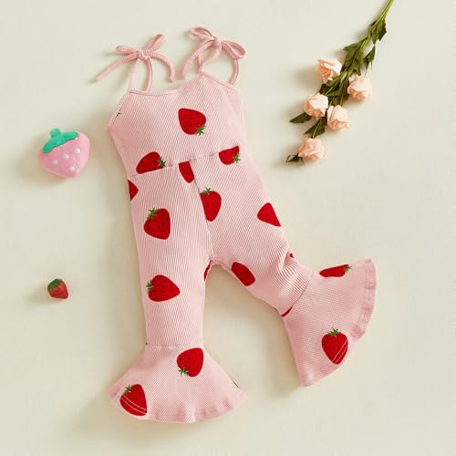Toddler Baby Girl Strawberry Flare Jumpsuit Cherry Romper Summer Outfit Kid Girls Spaghetti Straps One-Piece4