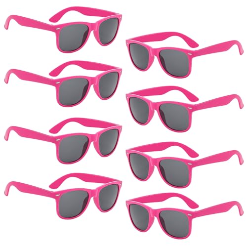 Pibupibu Kids' Sunglasses, 8 Pack Neon Colors, Unisex, Vintage Design, UV Protection, Ages 2-10