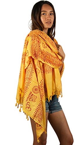 Tribe Azure Fair Trade Large Scarf Wrap Yoga Soft Cotton Mix Hand Printed Boho Bohemian White Black Yellow4