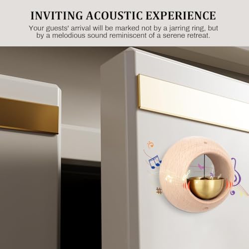 Image of HASTHIP Door Bell with Adhesive Backing, Beech Wooden Brass Round Bell, Decorative Doorbell for Home, Office Ornament and Hanging Decoration for Business Entrance