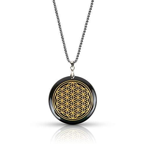 LUXAR Black Obsidian Stone Necklace Spiritual Pendant | Flower of Life