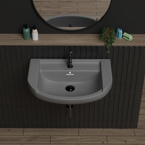 Image of REMOTION Ceramic Wall Hung Corner Wash Basin for Bathroom | Wall Mounted Corner Sink | Space-Saving, Durable & Stylish Design (18.5 x 14 x 7.5 Inch) (Grey)