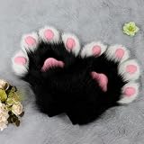 hbbhml Kunstpelz Plüsch pelzige Katze Kralle Handschuhe Fursuit Tier Fuchs Pfoten Fäustlinge Halloween Kostüm Zubehör für Erwachsene