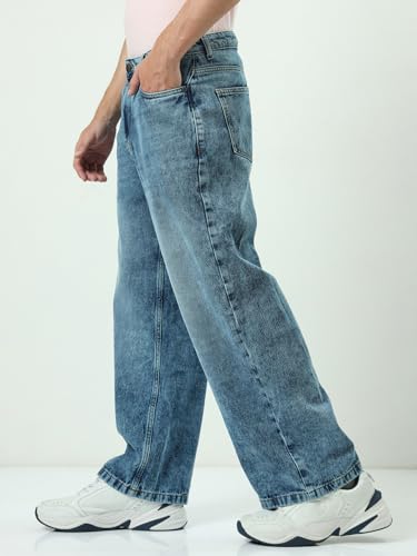 Image of Bewakoof Men's Solid Super Baggy Fit Cotton Jeans