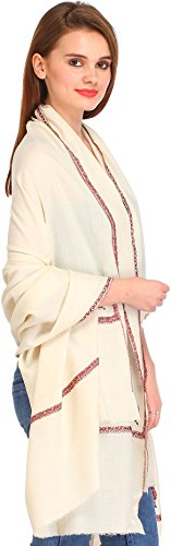 Plain Kashmiri Kingri Shawl with Sozni Hand-Embroidery on Border2