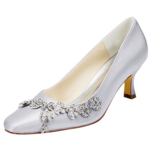 Emily Bridal Chaussures de mariée en Cristal Talon Chaton carré Orteil Pompes Glissement Luxueux des Femmes sur Les Chaussures de soirée (EU41, Argent) Cover