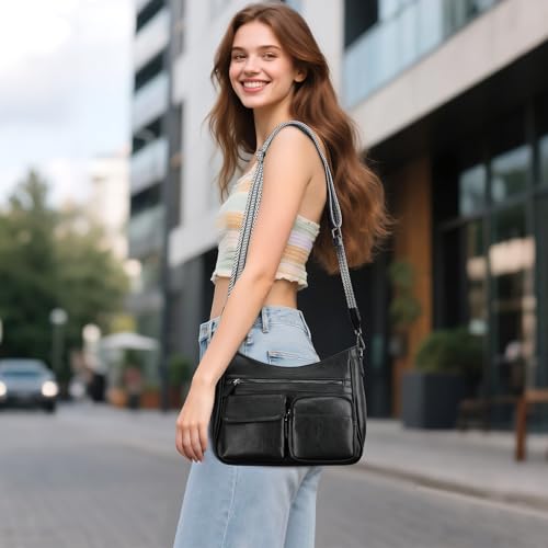 Image of Crossbody Bags for Women Trendy Vegan Leather Crossbody Purse Shoulder Handbags Multiple Pockets Hobo Bag Ladies