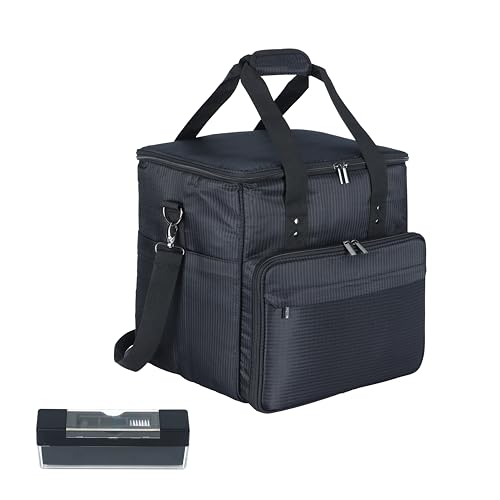 Techsol Bolsa de transporte para discos – Capacidad para 60 discos de vinilo – Funda acolchada con separadores extraíbles, correa para el hombro y base antideslizante