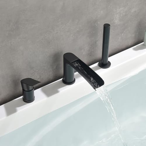 Robinet mitigeur de baignoire cascade gris design 3 trous avec douchette - 8