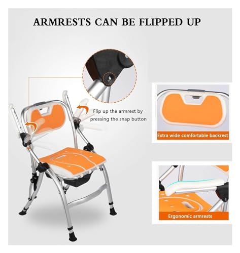 Silla de baño plegable para inodoro para personas mayores, hecha de aleación de aluminio, silla de transporte, altura ajustable, silla de ducha, silla con orinal para personas mayores o con discapacidad (B) miniatura 2