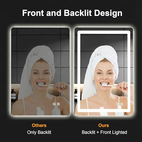 Image of LED Bathroom Mirror with Lights, 24 x 36 Lighted Vanity Wall Mirror | Backlit and Frontlit, Anti-Fog, Dimmable 3 Colors, Shatter-Proof Tempered Glass, Memory Function, Plug-in /Hardwired